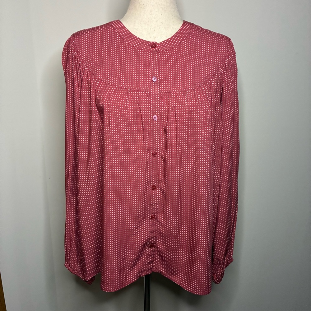 A New Day Red Polka Dot Button Front Blouse Women’s Size L